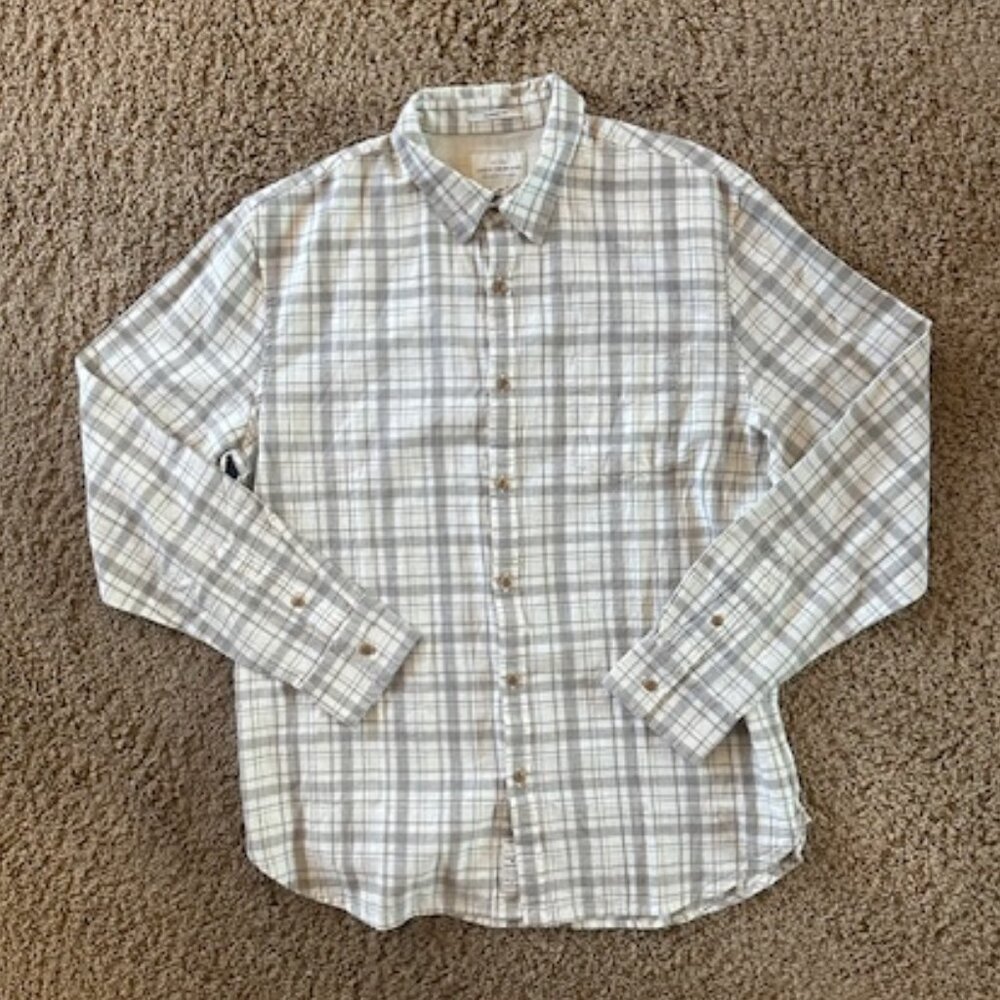 NWT Men's LUCKY BRAND Linen Blend Long Sleeve Button Up Shirt-BEIGE LARGE